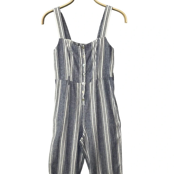 Rails Kyra Linen Rayon Blue White Striped Jumpsuit Sz: Small - Picture 7 of 13